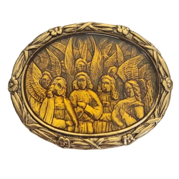 The Vatican Library Collection Religious Angels Oval Pin Brooch, Signed M937 - Picture 9 of 9